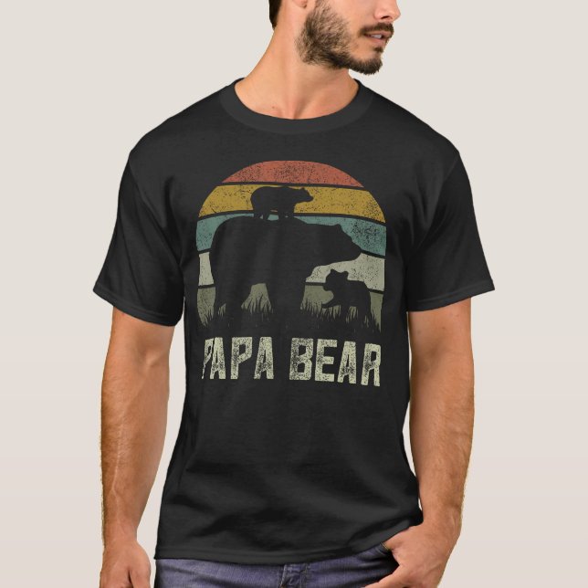 Funny Papa Bear Shirts, Cub 2 Kids Fathers Day Gra T-Shirt (Front)