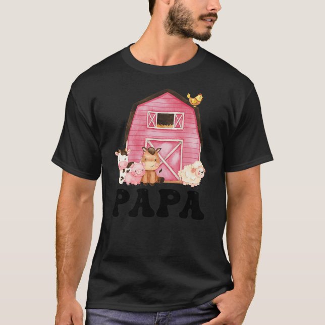 Funny Papa Farm Animals Birthday Theme Matching Fa T-Shirt (Front)