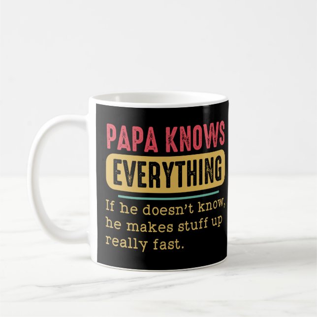 Funny Papa Knows Everything  Coffee Mug (Left)