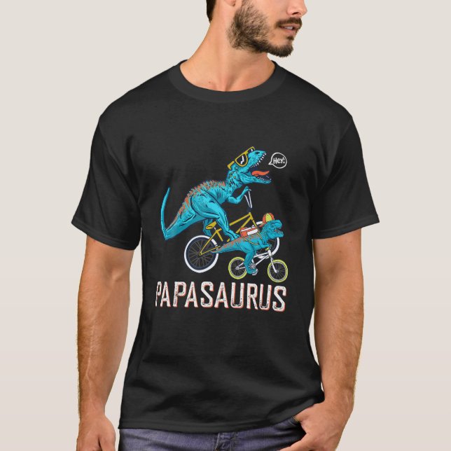 Funny Papasaurus And Son Rex Dinosaur Father's Day T-Shirt (Front)