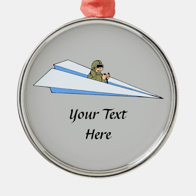 Funny Paper Aeroplane Pilot Metal Tree Decoration (Front)