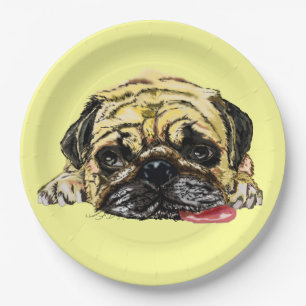 Funny Paper Plates Pug Dog - Your Colours - Text