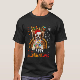 Funny Papillon Dog Happy Hallothanksmas Family Xma T-Shirt
