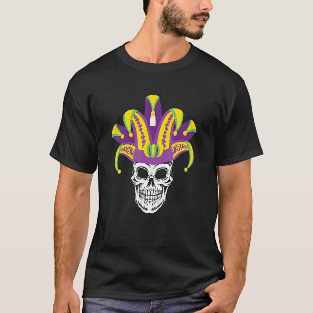 Funny Parade Costume Mardi Gras Skull Jester Mask  T-Shirt (Front)