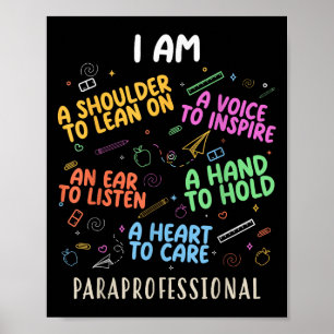 Funny Paraeducator Heart To Care Paraprofessional Poster