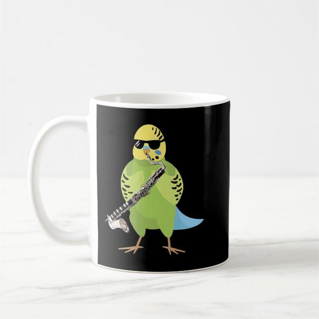 Funny Parakeet Wearing Sunglasses Playing Bass Cla Coffee Mug (Left)