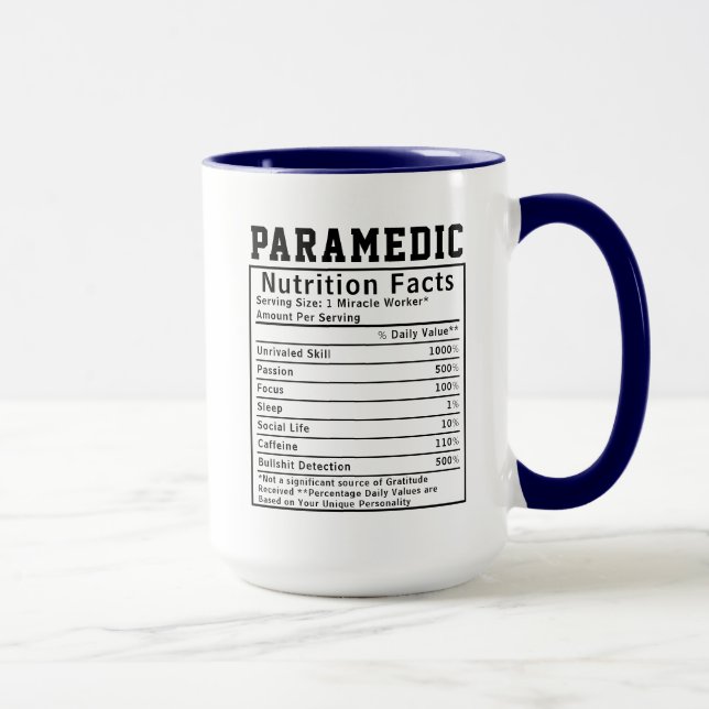Funny Paramedic Nutrition Facts emergency workers Mug (Right)