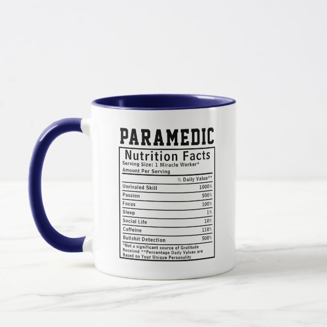 Funny Paramedic Nutrition Facts emergency workers  Mug (Left)
