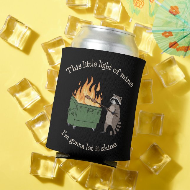 Funny Parody Dumpster Fire Racoon Mental Health Can Cooler (In Situ Summer)