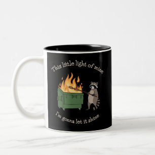 Funny Parody Dumpster Fire Racoon Mental Health Two-Tone Coffee Mug