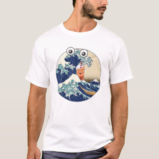 Funny Parody Kanagawa Great Wave Drinking Boba Mil T-Shirt