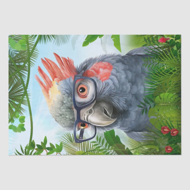 Funny Parrot Bird Wearing Glasses Tissue Paper (Front)