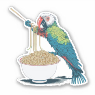 Funny Parrot Eating Ramen Noodles