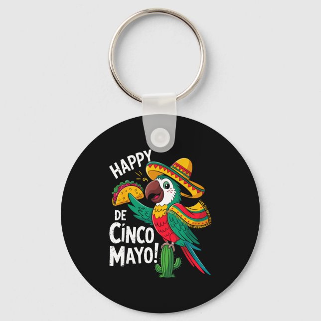 Funny parrot sombrero hat cinco de mayo  key ring (Front)