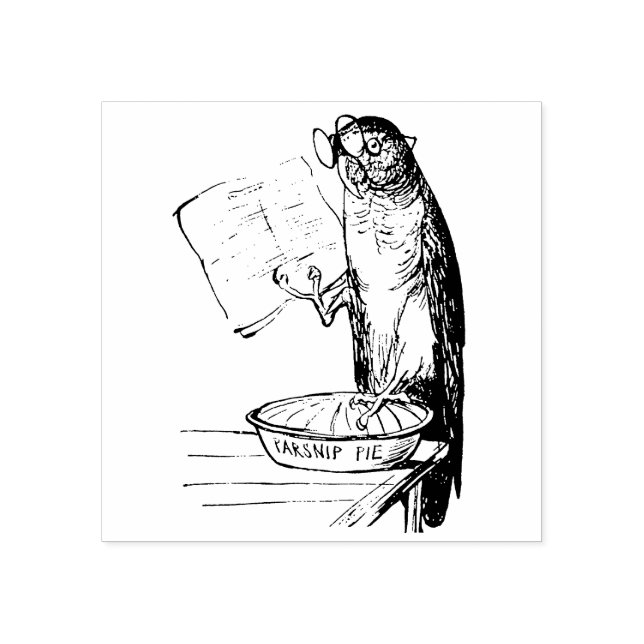 Funny Parrot with reading glasses and parsnip pie Rubber Stamp (Imprint)