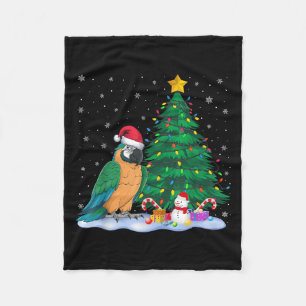 Funny Parrot Xmas Tree Lights Reindeer Hat Christm Fleece Blanket
