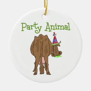 Funny Party Animal Birthday Cow Ceramic Ornament