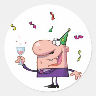 Funny Party Animal Cartoon Man Classic Round Sticker