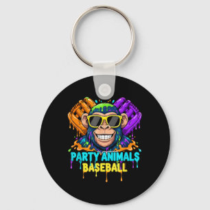 Funny Party Animals Baseball Monkey Summer Fun Key Ring