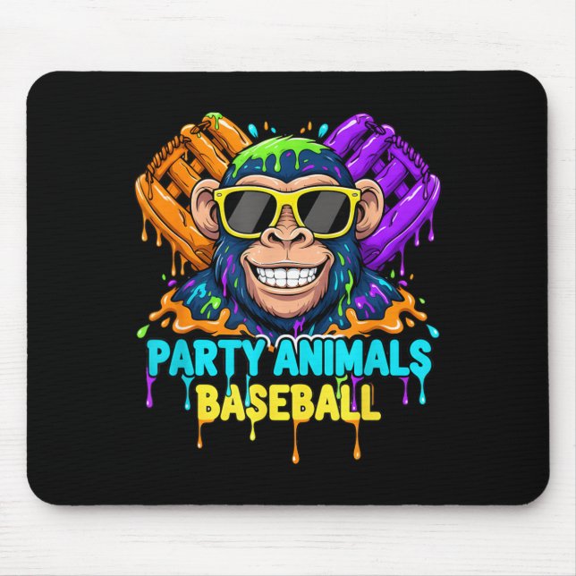 Funny Party Animals Baseball Monkey Summer Fun Mouse Pad (Front)