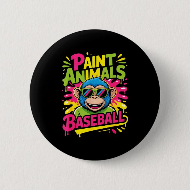 Funny party animals baseball monkey sunglasses Fun 6 Cm Round Badge (Front)