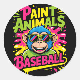 Funny party animals baseball monkey sunglasses Fun Classic Round Sticker