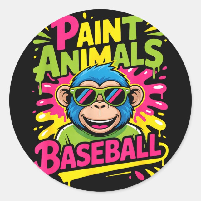 Funny party animals baseball monkey sunglasses Fun Classic Round Sticker (Front)