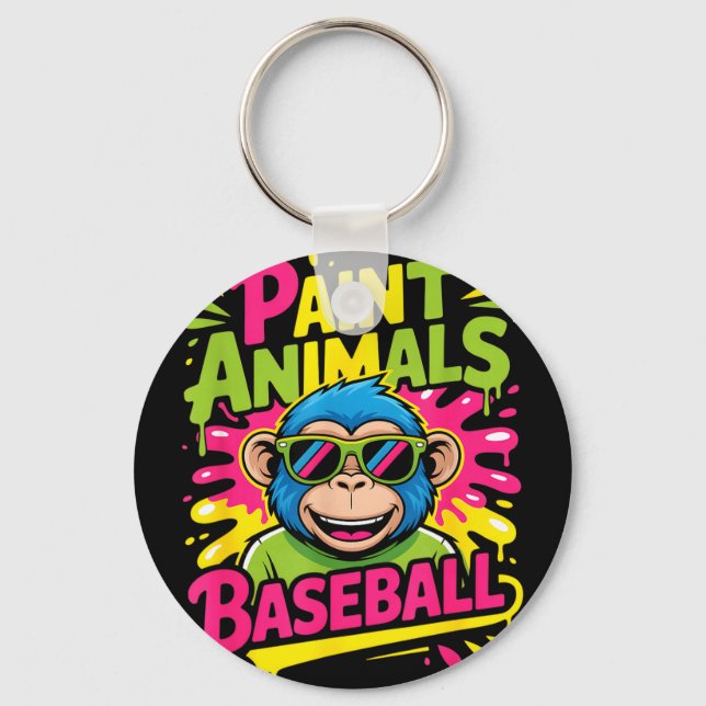 Funny party animals baseball monkey sunglasses Fun Key Ring (Front)