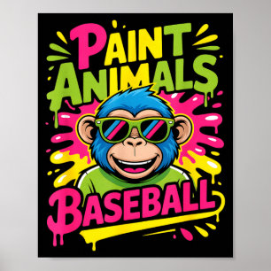 Funny party animals baseball monkey sunglasses Fun Poster