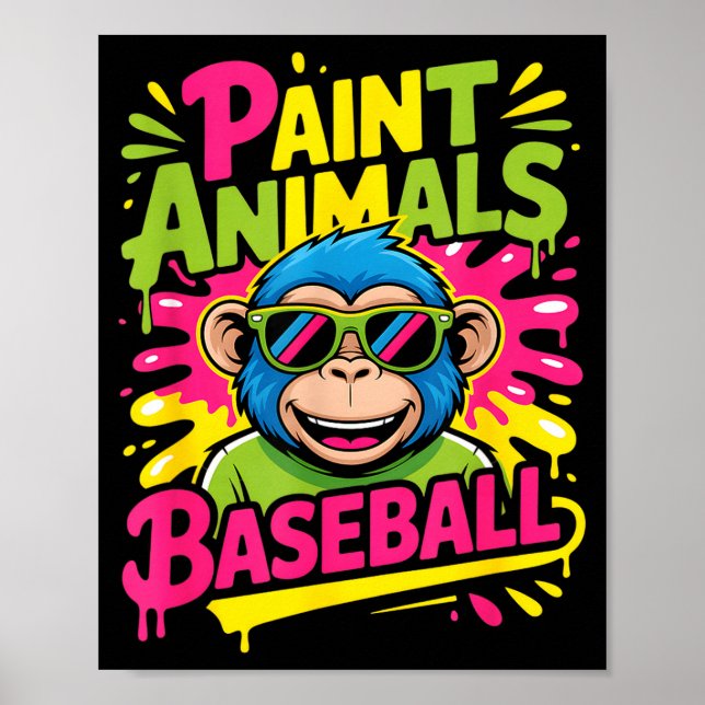 Funny party animals baseball monkey sunglasses Fun Poster (Front)