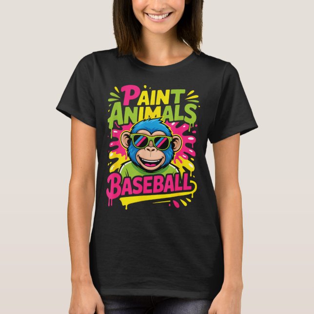 Funny party animals baseball monkey sunglasses Fun T-Shirt (Front)
