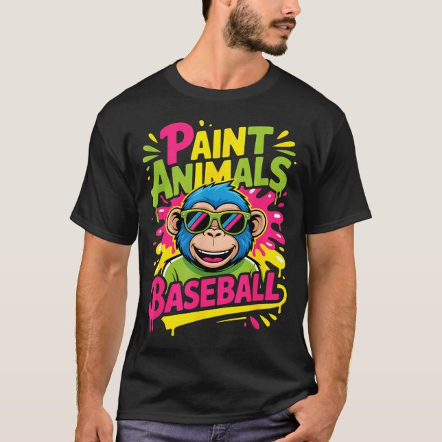 Funny party animals baseball monkey sunglasses Fun T-Shirt (Front)