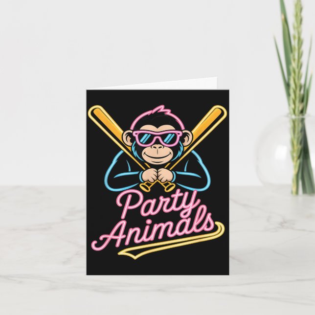 Funny party animals monkey baseball retro Funny pa Card (Front)