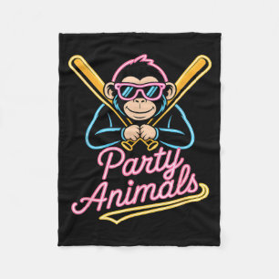 Funny party animals monkey baseball retro Funny pa Fleece Blanket