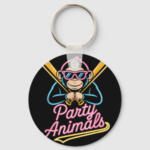 Funny party animals monkey baseball retro Funny pa Key Ring