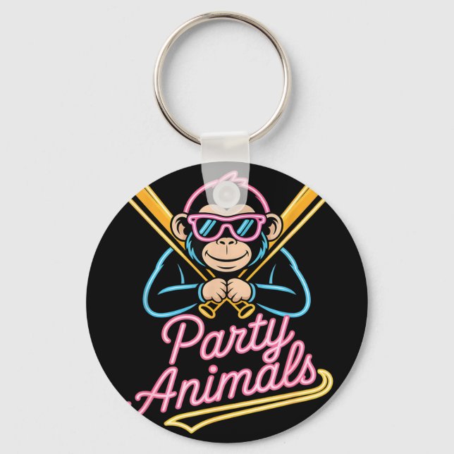 Funny party animals monkey baseball retro Funny pa Key Ring (Front)