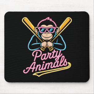 Funny party animals monkey baseball retro Funny pa Mouse Pad