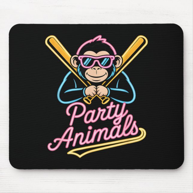 Funny party animals monkey baseball retro Funny pa Mouse Pad (Front)