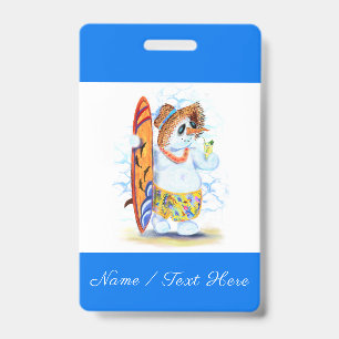 Funny Party Badge Snowman Surfer Personalised ID Badge