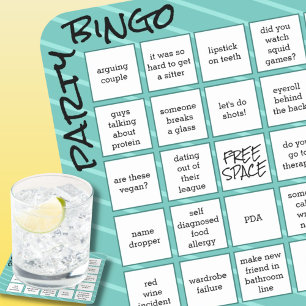 Funny Party Bingo Teal Modern Square Paper Coaster