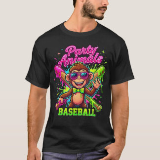 Funny Party Monkey Bow Tie Animals Baseball T-Shirt