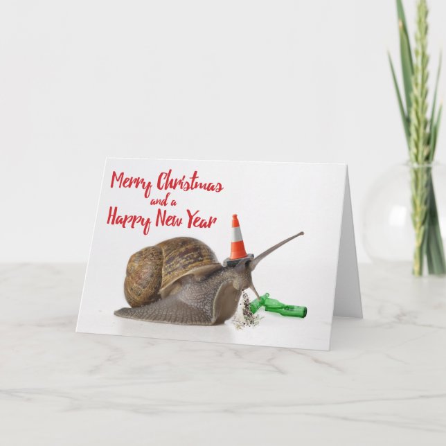 Funny Party Snail Christmas Card #3 (Front)
