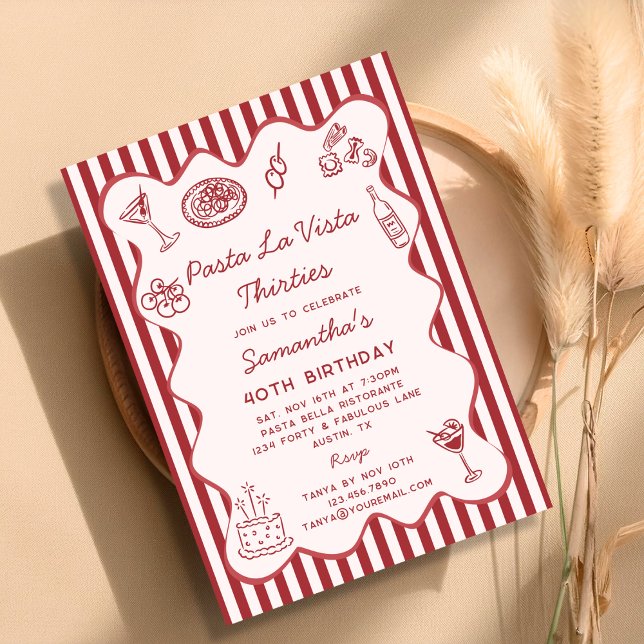 Funny Pasta La Vista Italian Dinner 40th Birthday Invitation (Creator Uploaded)