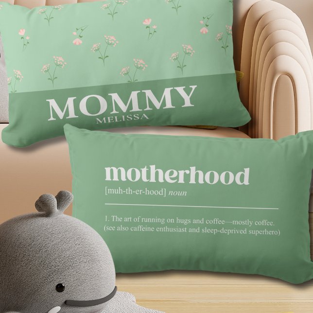 Funny Pastel Motherhood Definition Floral Pattern Lumbar Cushion (Creator Uploaded)