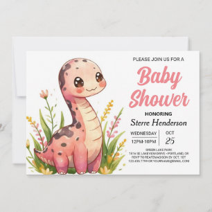 Funny Pastel Online Dinosaur Girl Baby Shower Invitation