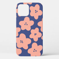 Funny pastel orange flowers on bright blue backgro