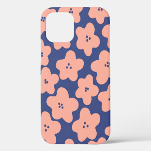 Funny pastel orange flowers on bright blue backgro iPhone 12 case