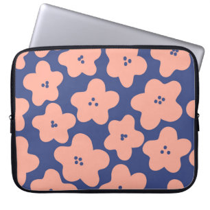 Funny pastel orange flowers on bright blue backgro laptop sleeve