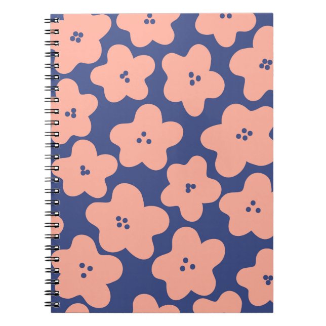 Funny pastel orange flowers on bright blue backgro notebook (Front)
