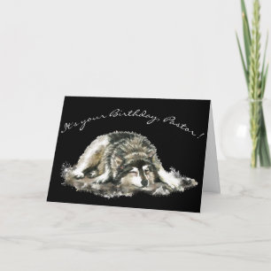Funny Pastor Birthday Tired Napping Husky Dog Card